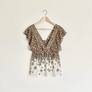 Vintage Fossil Falling Leaves Brown / Cream Flowy Mini Dress Top Women’s Small